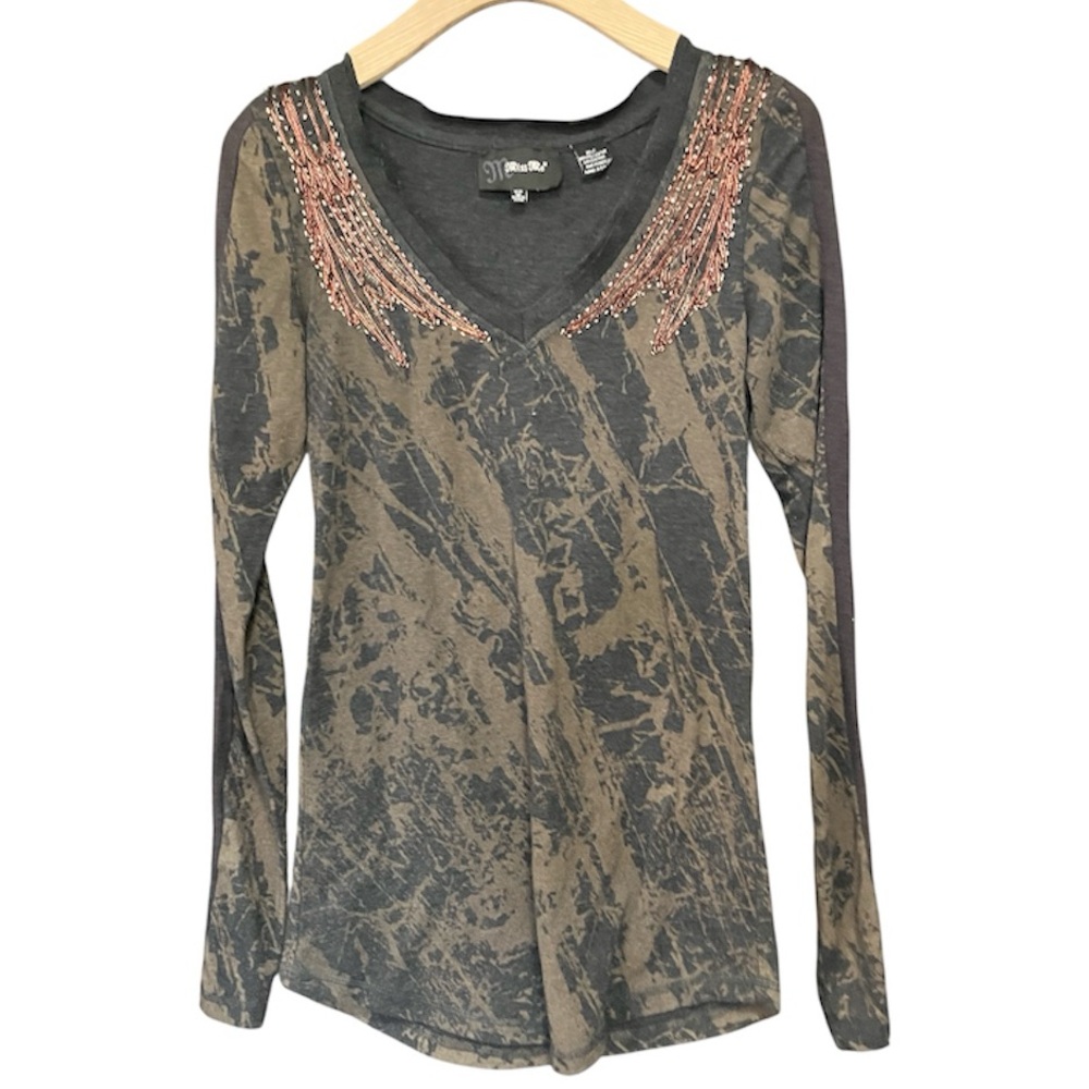 Miss Me Embellished V-Neck Long Sleeve Top
